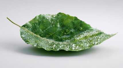 Delicate Green Leaf Encased in Sparkling Frost and Glistening Dewdrops.