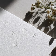 Delicate Heart Sketches on Textured Paper with Floral Shadows, Minimalist Aesthetic.