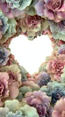 Ethereal Heart-Shaped Portal Framed by a Dreamy Cloud of Pastel Ruffled Flowers.