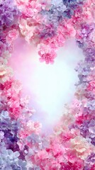 Ethereal Pastel Floral Frame with Luminous Heart Center, Romantic Dreamy Blooms.