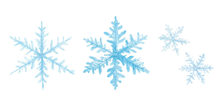 Delicate watercolor blue snowflakes, winter collection