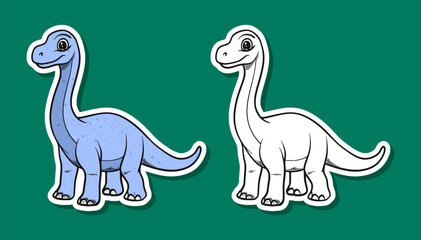 Cute Blue Brachiosaurus Dinosaur Cartoon Illustration 