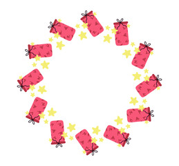 A round frame of gift boxes, isolated on a white