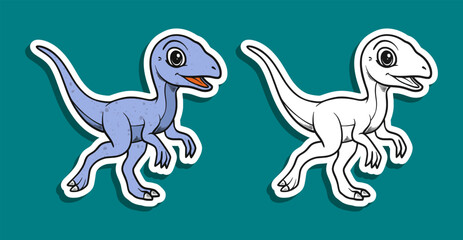 Cute Blue Velociraptor Dinosaur Cartoon Illustration