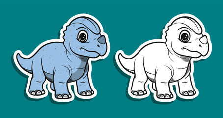 Cute Blue Triceratops Dinosaur Cartoon Illustration