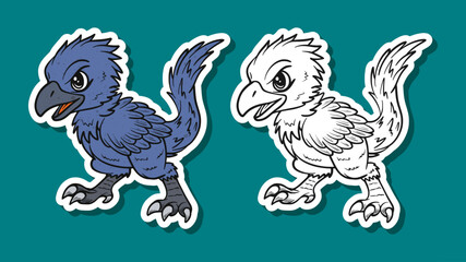 Cute Blue Feathered Dinosaur Cartoon Illustration