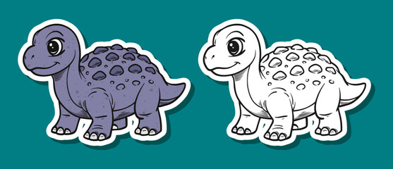 Cute Purple Ankylosaurus Dinosaur Cartoon Illustration