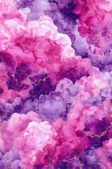 Fototapeta premium Abstract Watercolor Painting of Clouds in Shades of Pink Purple and Gold Art Print Style Close Up