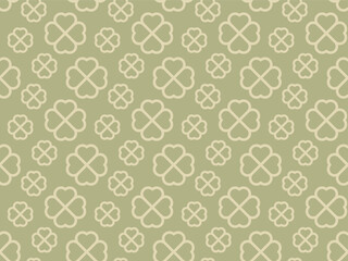 Sage green background with cream four-leaf clover lattice or flower for wallpaper, textiles, stationery, packaging, web backgrounds, gift wrap, branding, and decor.