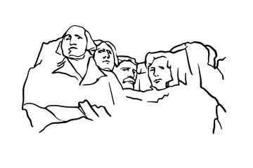 Mount Rushmore, Minimalist contour line art, for travel posters, educational materials, souvenirs, wall art, brochures, web banners, and patriotic graphics.