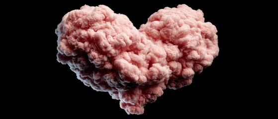 Pink Cloud Heart Shape Floating on Black Background Abstract Love Symbol Valentine's Day Concept Close Up Studio Shot
