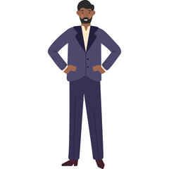 Full Body Portrait Of A Bearded Man Standing Confidently In A Dark Blue Suit With A Light Beige Shirt And Black Shoes On Transparent Background