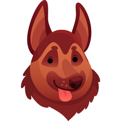 German Shepherd Dog Head Cartoon Style Simple Illustration Reddish Brown Colors Tongue Out Playful Expression