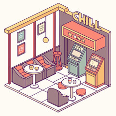 Chill game pub design on white background