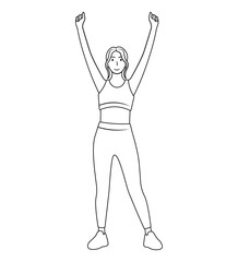 Line art illustration of a woman exercising by raising her arms.