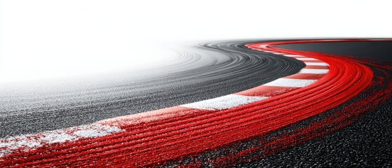 Race Track Cornering Asphalt Surface with Red and White Stripes Sharp Turn Perspective View Motorsport Venue Speed