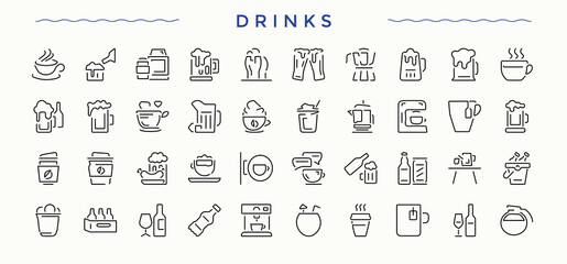 Drinks icon. Contains related to alcohol, beverage, glass, restaurant, soda, juice, tea. Beer line icon set. Thin outline icons pack. Vector illustration in modern line style.