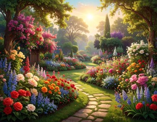 Obraz premium Enchanting Garden Path - A Symphony of Colors and Serenity.