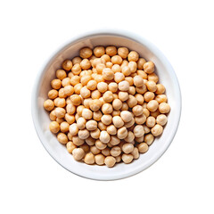 A bowl of cooked chickpeas in a ceramic bowl isolated on transparent background