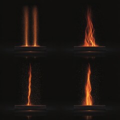 Four Fireplace Logs with Flames and Embers on Dark Background Studio Shot Fire Burning Warmth and Light Home Decor
