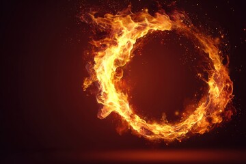 Fototapeta premium Fiery Ring Abstract Concept on Dark Background Close Up Shot with Sparks and Bright Flames for Design Element