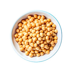 A bowl of cooked chickpeas in a ceramic bowl isolated on transparent background