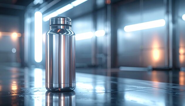 Silver Metal Bottle in Futuristic Environment