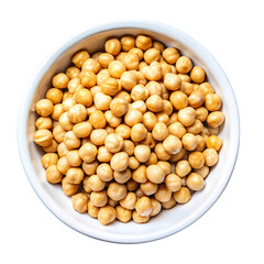 A bowl of cooked chickpeas in a ceramic bowl isolated on transparent background