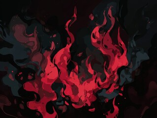 Abstract Flames Dance in the Dark a Digital Illustration of Red Fire and Black Smoke Creating a Dramatic and Intense Visual