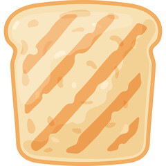 Golden brown toasted bread slice with grilled marks isolated on white background simple cartoon illustration
