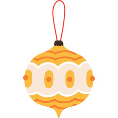 Golden Christmas Ornament With White Swirls And Orange Dots Hanging By Red String Festive Winter Holiday Decoration On Transparent Background