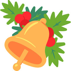 Golden Christmas Bell With Green Holly Leaves And Red Berries Festive Holiday Decoration On Transparent Background