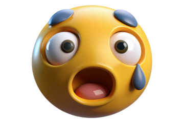Shocked emoji png, frightened emoticon, scared face, anxious, worried, fearful expression, 3d render, isolated on transparent background