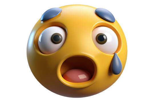 Shocked emoji png, frightened emoticon, scared face, anxious, worried, fearful expression, 3d render, isolated on transparent background