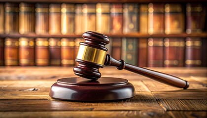 A judge’s gavel rests on a wooden block in a law office, symbolizing justice, authority, and legal decision-making.