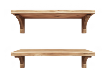 Wooden wall shelf set rustic floating shelves home decor kitchen shelving display storage organizer isolated on transparent background