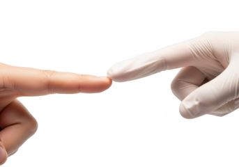 Medical exam concept featuring two fingers, one with glove, healthcare checkup, doctor consultation, isolated on transparent background