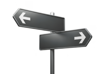 Directional signpost with arrows pointing left and right, road sign vector illustration, navigation symbol, signage graphic isolated on transparent background