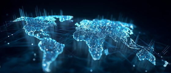 glowing world map with digital finance connections, fintech network visualization, holographic payment data