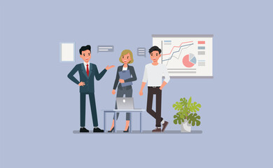 Coworking and Team Discussion Scene character vector illustration design.