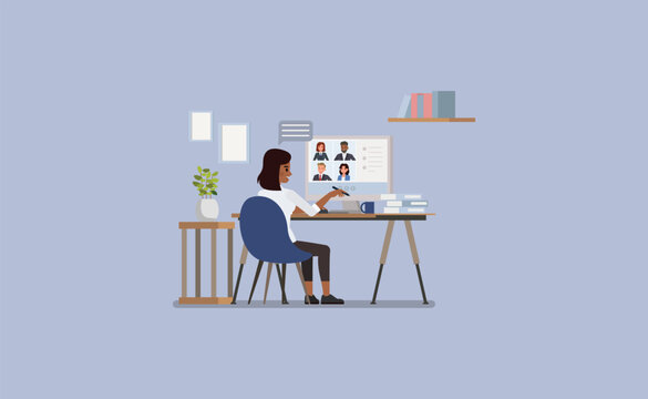 Remote Team Video Call character vector illustration design.