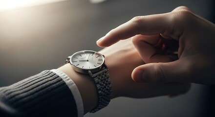 Close-up of a wrist watch on a mans arm checking the time concept of punctuality and time management