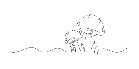 Continuous Abstract shaped bell mushroom. single line bell mushroom icon, Magic mushrooms illustration.