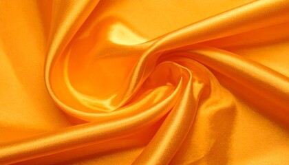 Close-up of orange satin fabric in soft folds and swirls, showcasing glossy texture, light reflection, and luxurious drape.