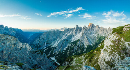 Dramatic mountains in sunrise at Cadini di Misurina, Dolomites, Italy