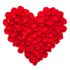 Heart shape made of red rose petals romantic symbol of love and passion isolated on white background