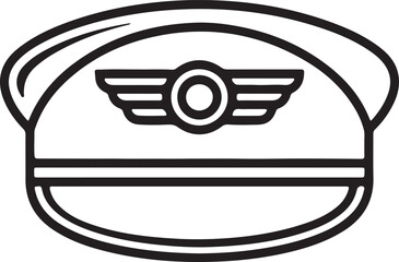 Pilot's cap with wings emblem simple line art icon for aviation travel and career symbolizing professionalism and journey isolated on transparent background © SMUX SAFALI
