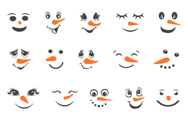 Snowman face svg, Snowman face silhouette, Snowman svg, Christmas snowman svg, Snowman face vector set.