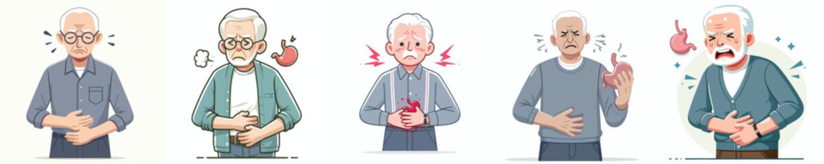 Naklejka premium half body a grandfather has a stomach ache