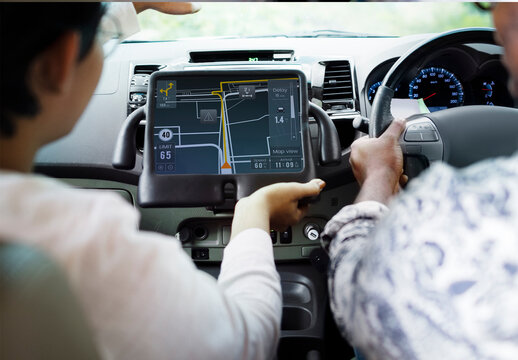 Driving With GPS Navigation Guidance Mockup PSD